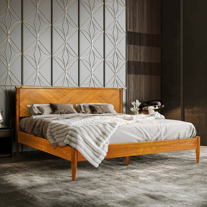 Panthera Solid Wood Bed Frame With Headboard - - Bed Frame