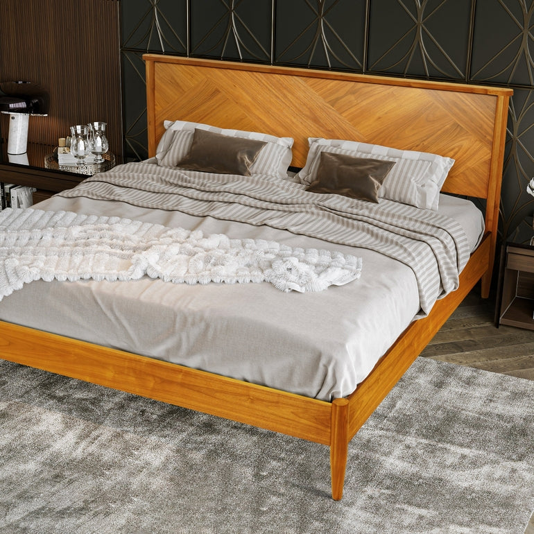 Panthera Solid Wood Bed Frame With Headboard - - Bed Frame