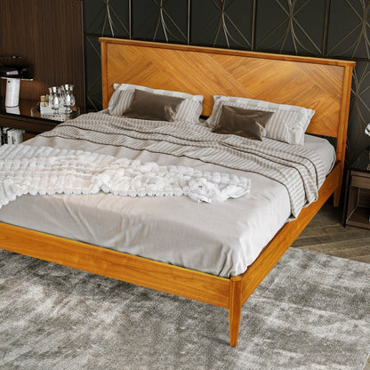 Panthera Solid Wood Bed Frame With Headboard - - Bed Frame