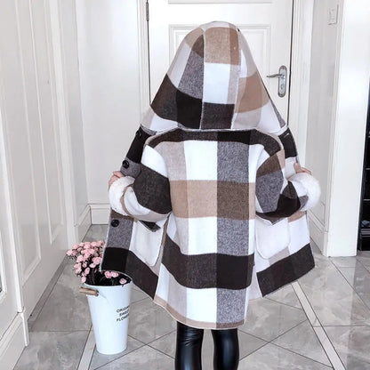 Girls Plaid Thick Lamb Woolen Coat