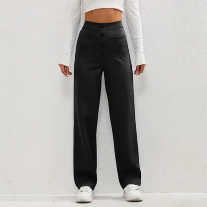 High- Waisted Casual Pants Black Large