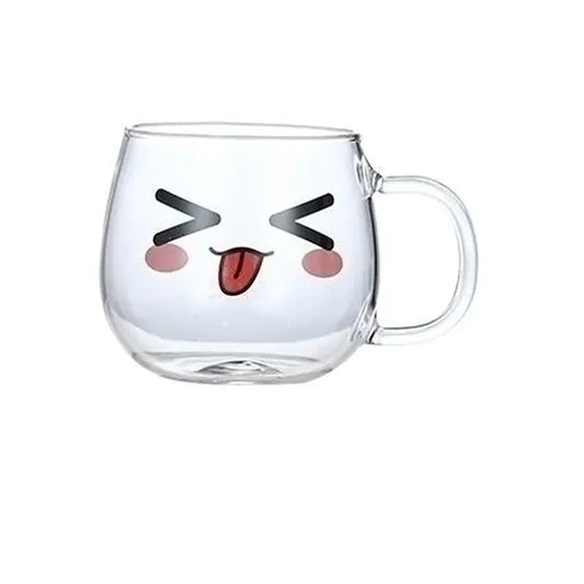 Cute Cartoon Glass Mug for Coffee, Tea, and Juice Kia Day Design