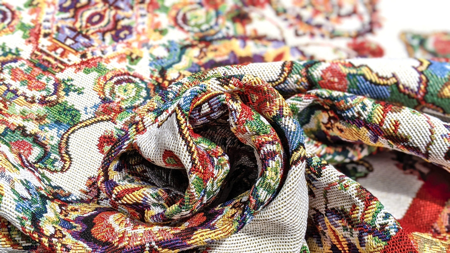 Tache Elegant Ivory Colorful Ornate Paisley Woven Tapestry Tablecloth (18193) - - Tablecloth