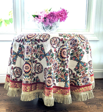 Tache Elegant Ivory Colorful Ornate Paisley Woven Tapestry Tablecloth (18193) - - Tablecloth