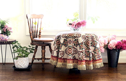 Tache Elegant Ivory Colorful Ornate Paisley Woven Tapestry Tablecloth (18193) - - Tablecloth