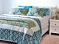 Tache Damask Ornate Baroque Teal Turquoise Blue Green Scalloped Quilt Set (SD-3300) - Cal King - Quilt / Bedspread