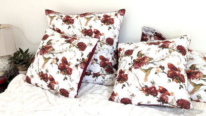 Tache Floral Hummingbirds Burgundy White Vintage Rose Garden Cushion Covers / Euro Sham (SD-7676) - - Euro Sham / Cushion Cover