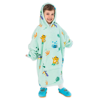 Milk and Moo Tiger Wearable Blanket Hoodie Light green