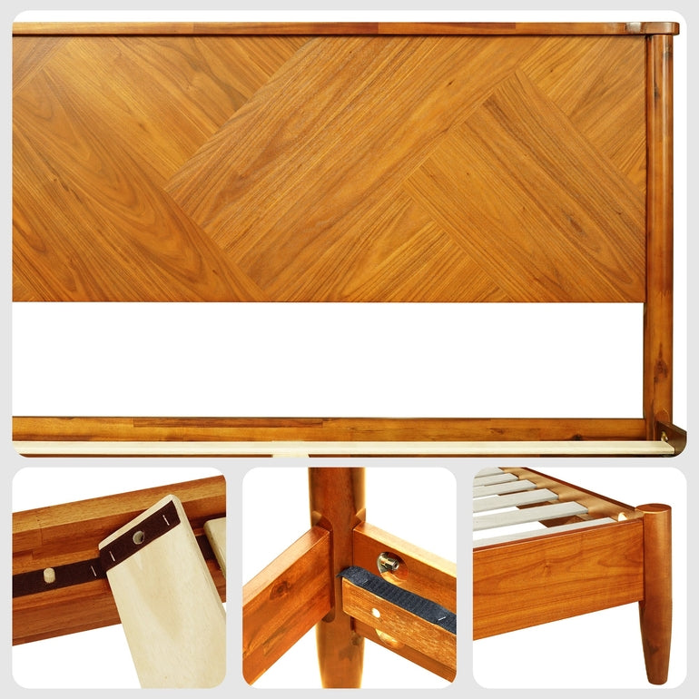 Panthera Solid Wood Bed Frame With Headboard - - Bed Frame
