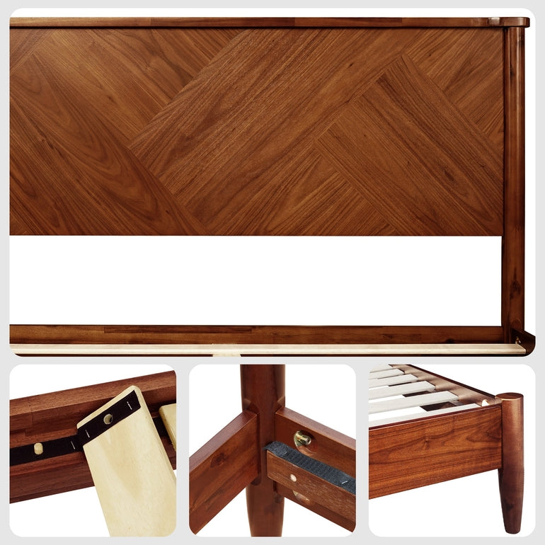 Panthera Solid Wood Bed Frame With Headboard - - Bed Frame