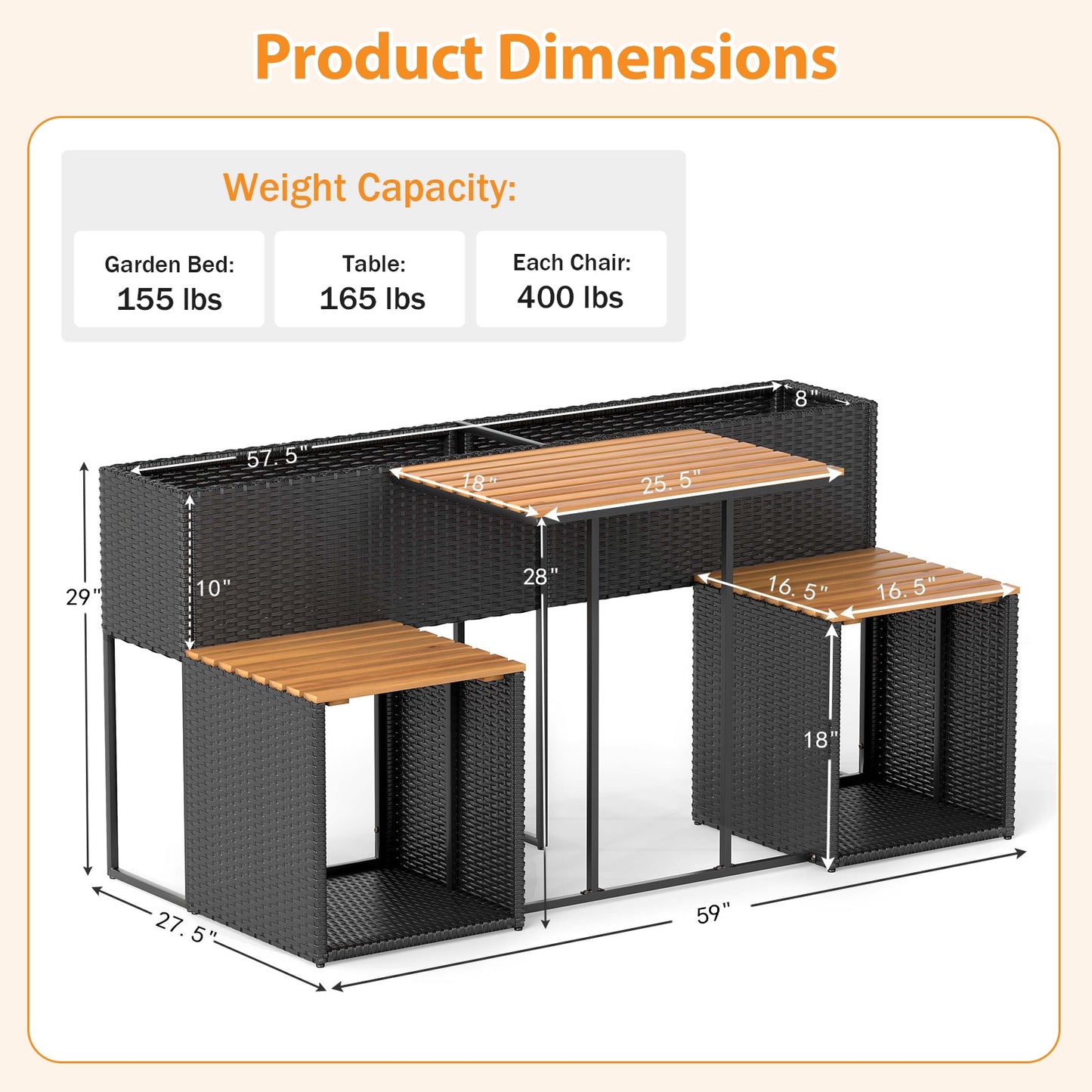Patio Furniture Set with Raised Garden Bed for Porch and Yard- DirectDeals- {{Product type}}