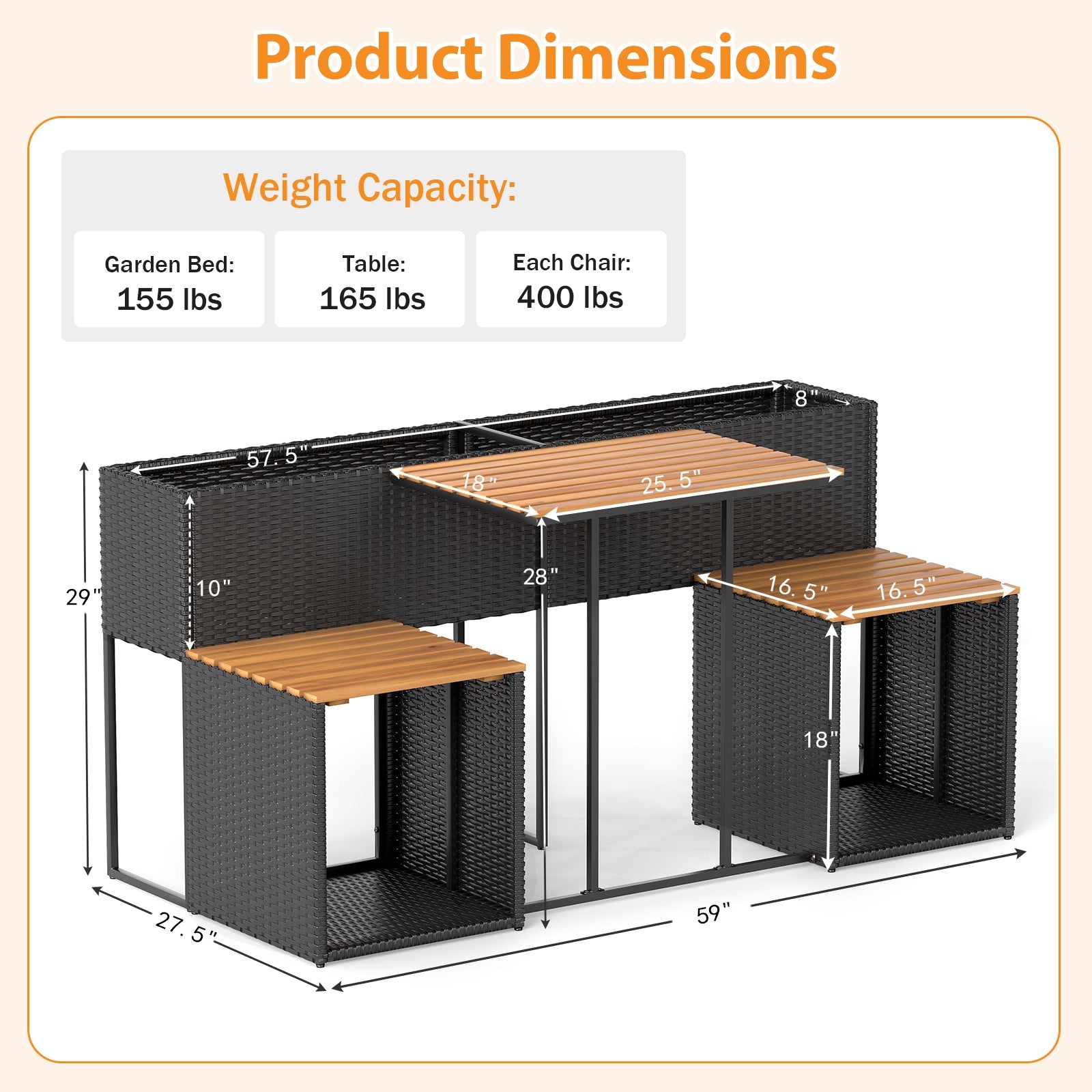 Patio Furniture Set with Raised Garden Bed for Porch and Yard- DirectDeals- {{Product type}}