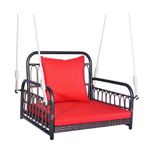 Patio Rattan Porch Swing Hammock Chair with Seat Cushion-Red - - Home & Garden