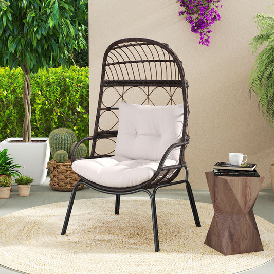 Wicker Egg Chair Lounge Basket with Seat and Back Cushion-Brown - - chair