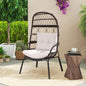 Patio Wicker Egg Chair Outdoor Rattan Lounge Basket with Seat and Back Cushions-Brown - -