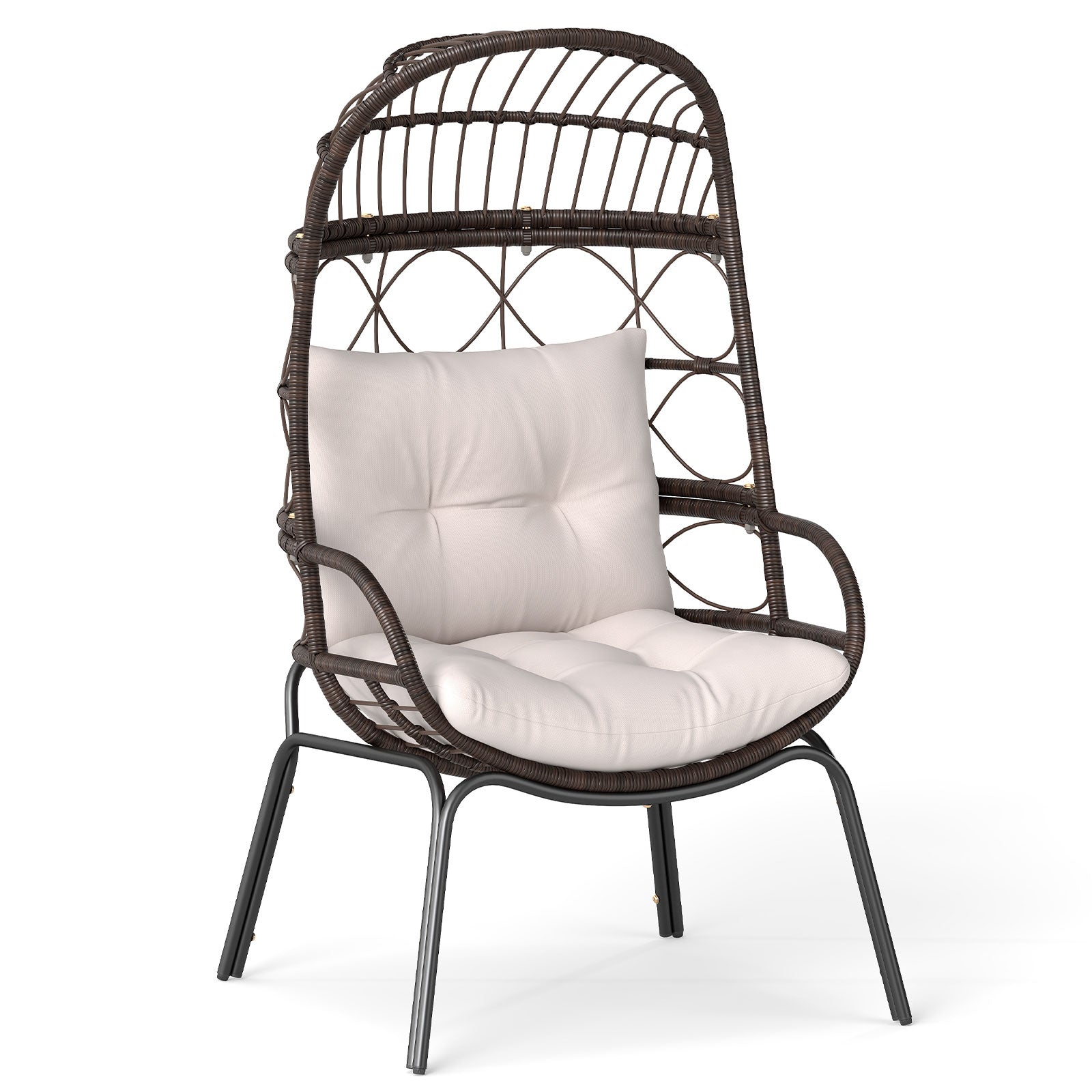 Patio Wicker Egg Chair Outdoor Rattan Lounge Basket with Seat and Back Cushions-Brown - Default Title -