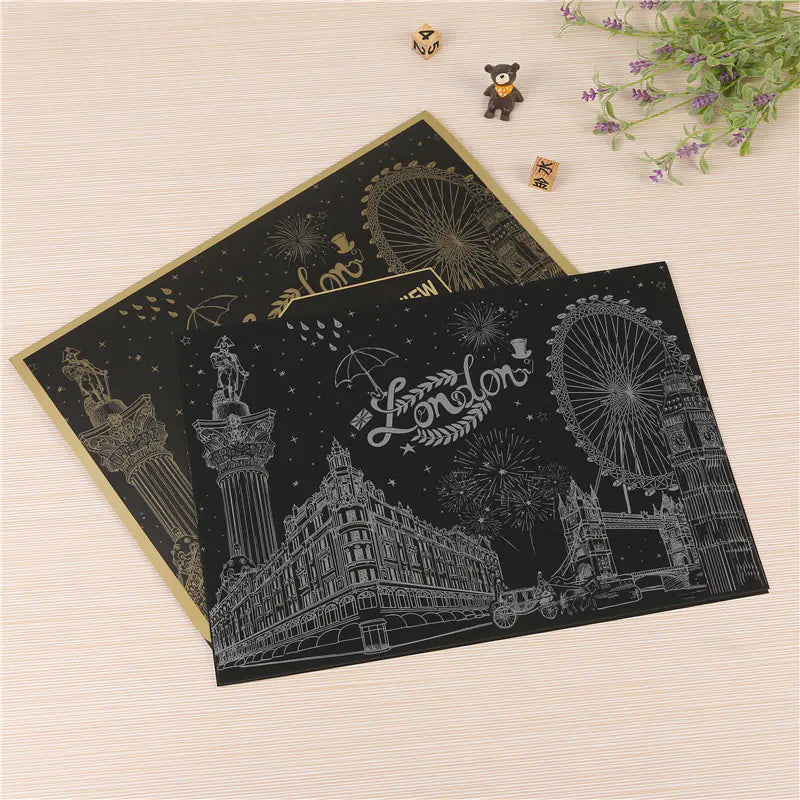 Gold Scratch Art, Egyptian Scratch Art, NYC Scratch Art