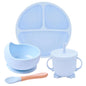 Silicone Suction Cup Dinner Plate Baby And Children's Divided Plate Set Light blue