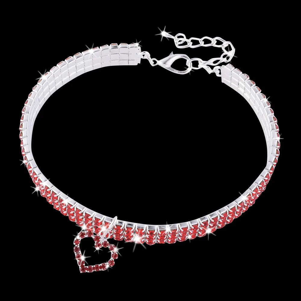 Heart-Shaped Rhinestone Dog Collar