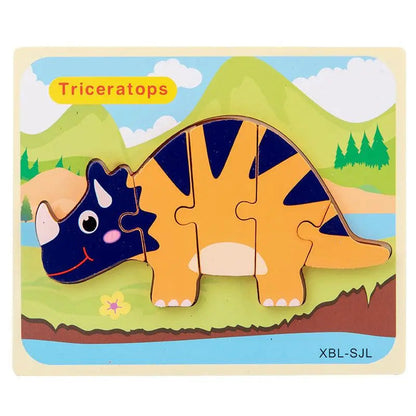 Wooden 3D Montessori Dinosaur Jigsaw Puzzles Triceratops