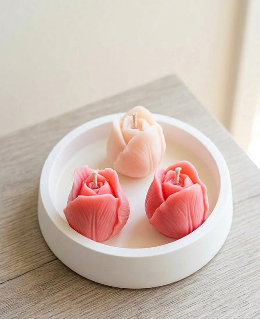 Tulip Trio Candle in Artisan Jesmonite Bowl - - candles
