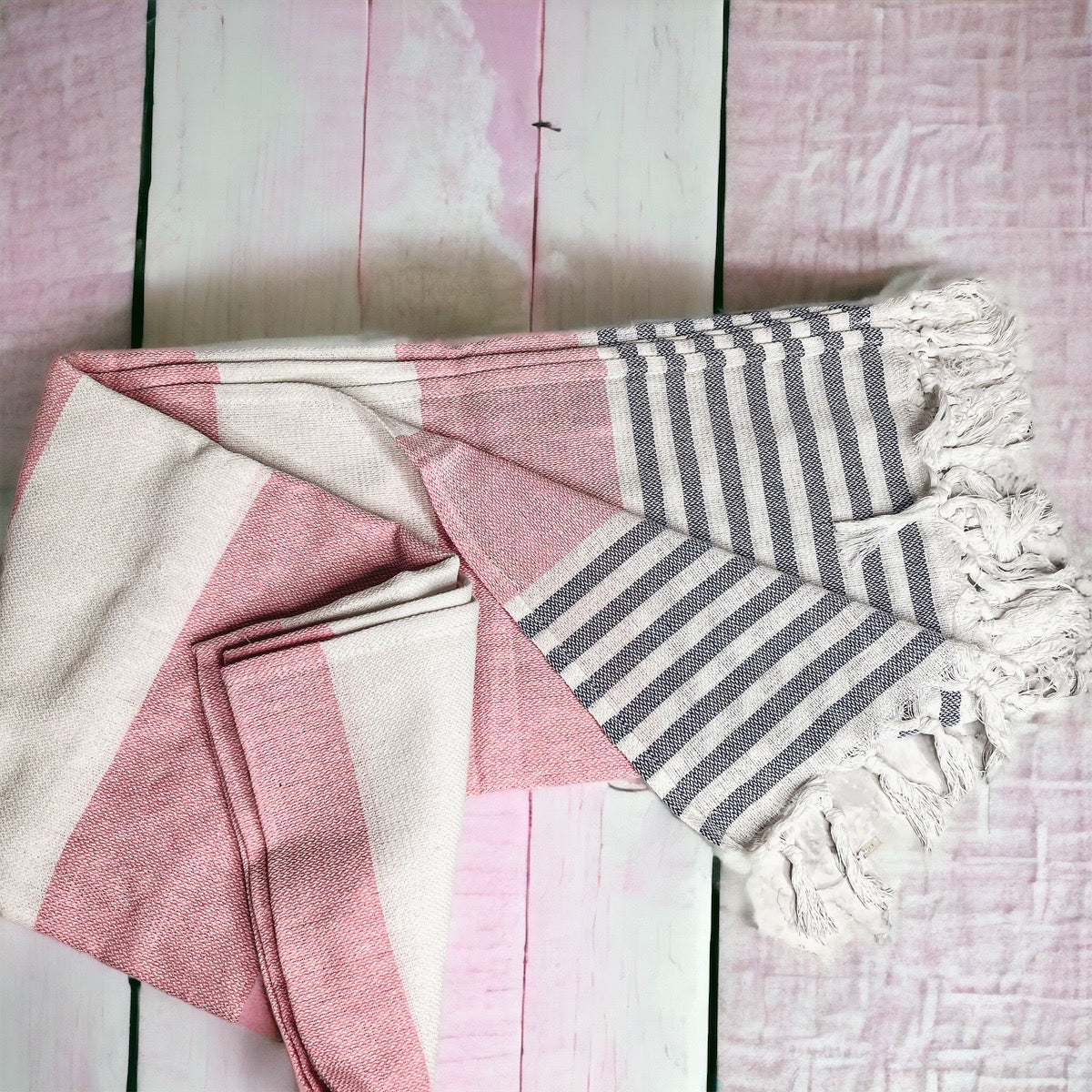 Mediterranean Cotton Bath Towel 180GSM Lightweight Gray Blue Summer - - Textiles & Pillows