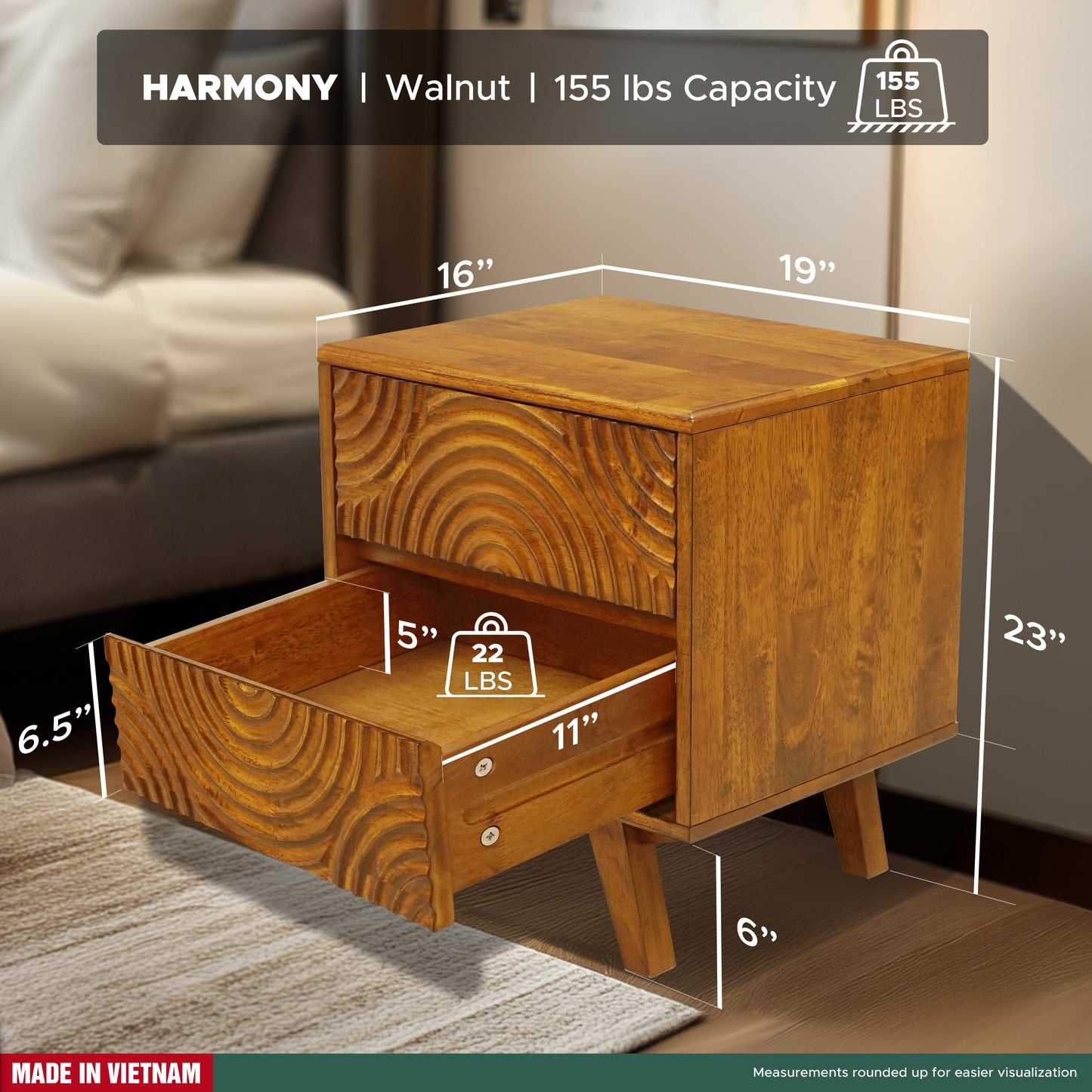 Harmony Solid Wood Nightstand - - Nightstand