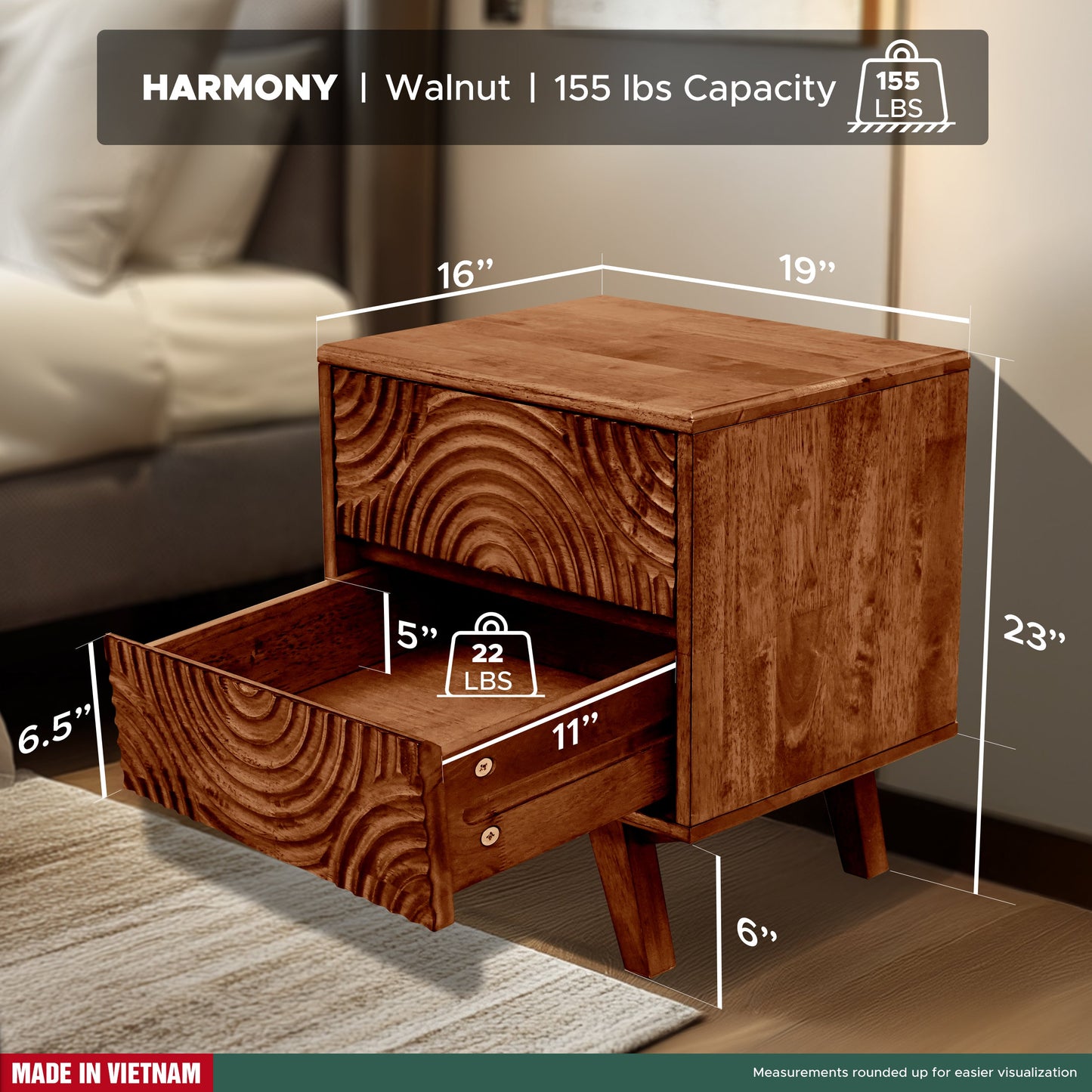 Harmony Solid Wood Nightstand - - Nightstand