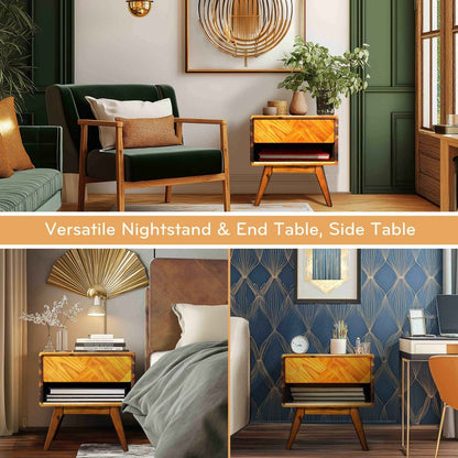 Laden Handcrafted Solid Wood Nightstand - - Nightstand