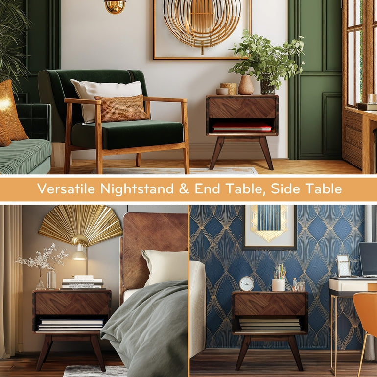 Laden Handcrafted Solid Wood Nightstand - - Nightstand