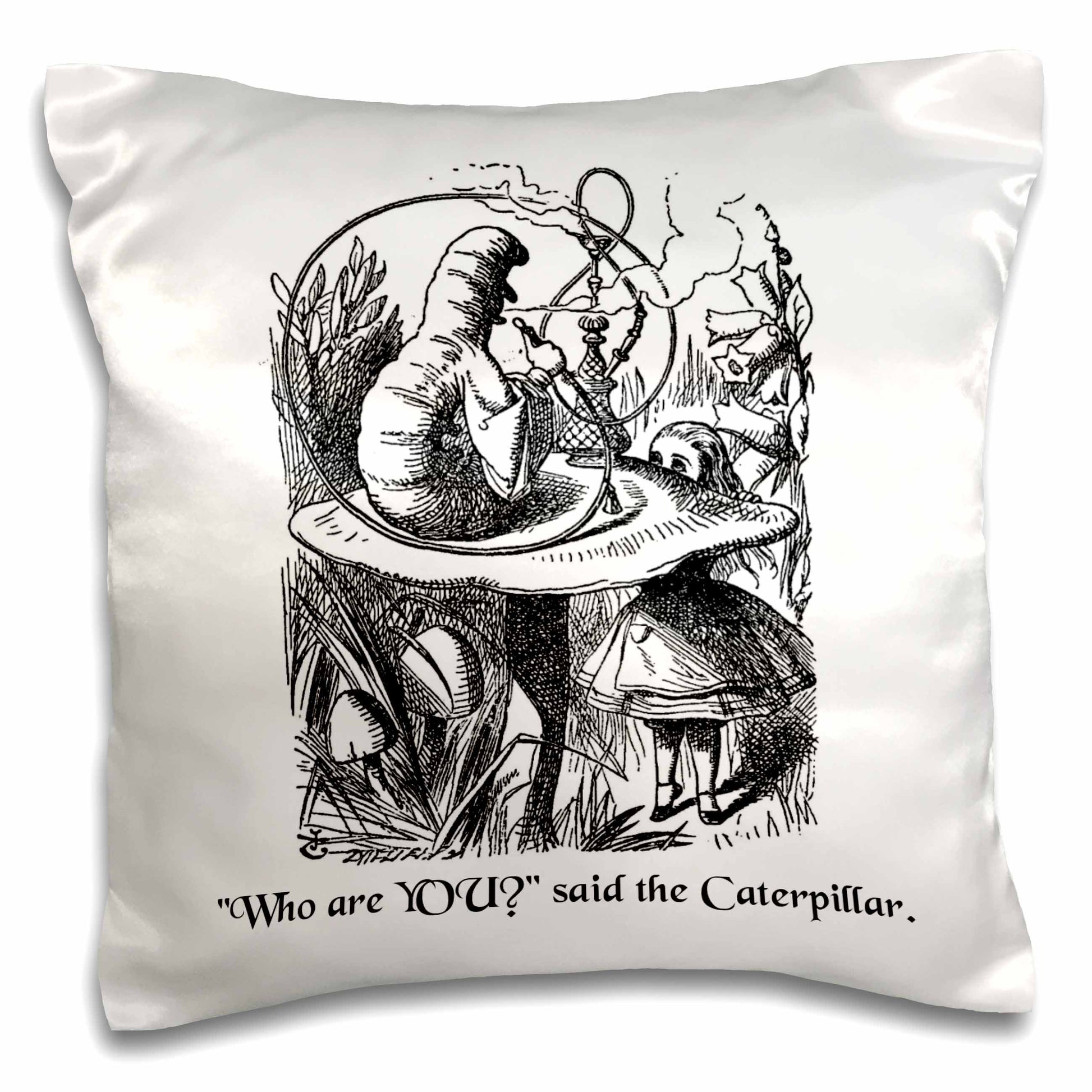 3dRose InspirationzStore Vintage Art - Who are you - Smoking Caterpillar quote from Alice in Wonderland - Pillow Cases (pc_193796) - 16x16 inch Pillow Case - Pillow Case