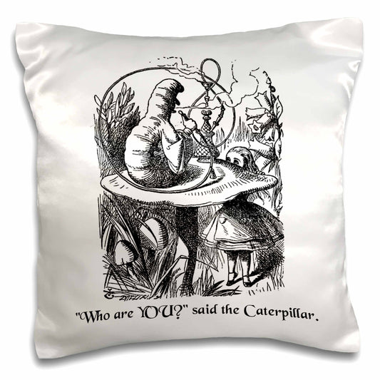 3dRose InspirationzStore Vintage Art - Who are you - Smoking Caterpillar quote from Alice in Wonderland - Pillow Cases (pc_193796) - 16x16 inch Pillow Case - Pillow Case