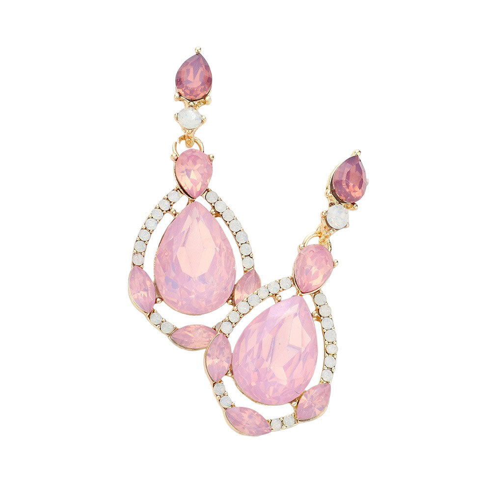 Crystal Rhinestone Teardrop Evening Earrings - Pink - Earrings