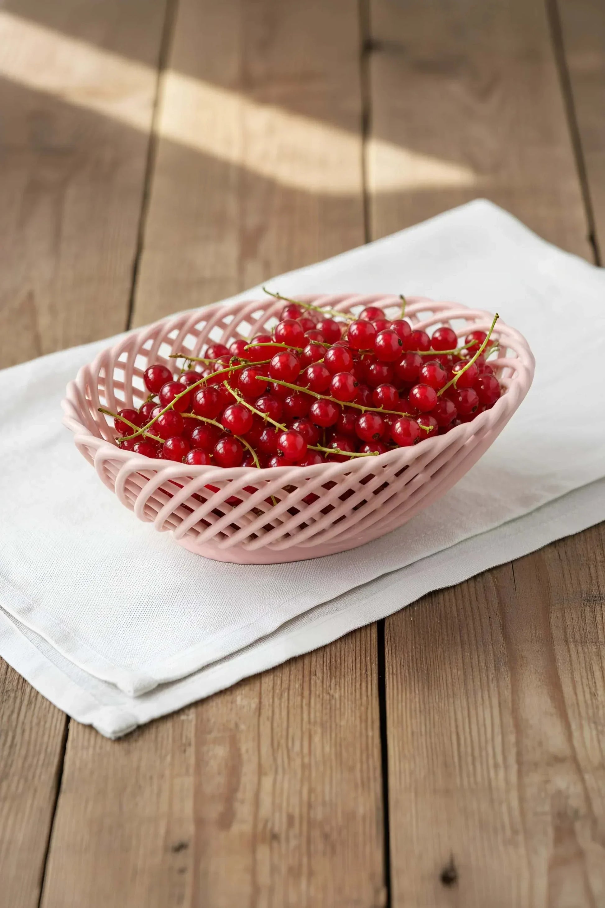 Hand-Woven Ceramic Basket -Small Oval Porcelain Dish in White, Beige & Pink - - Bowl