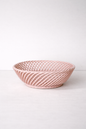 Ceramic Round Hand-Woven Basket – White, Beige & Pink Glazed Porcelain - Pink - Bowl