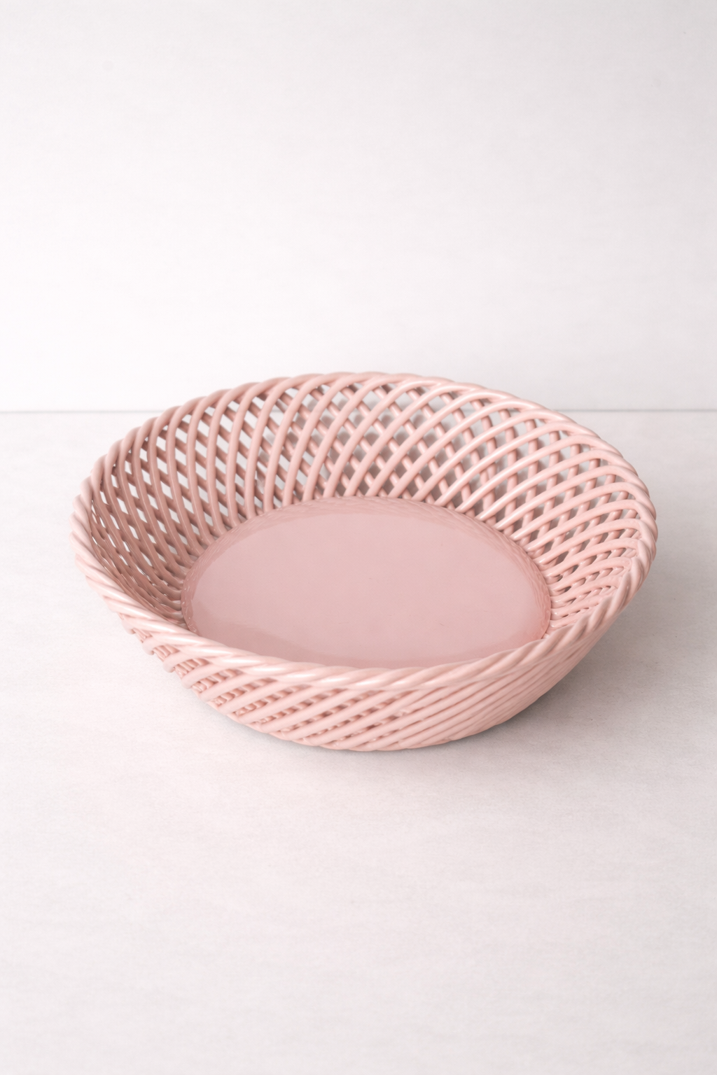 Ceramic Round Hand-Woven Basket – White, Beige & Pink Glazed Porcelain - - Bowl