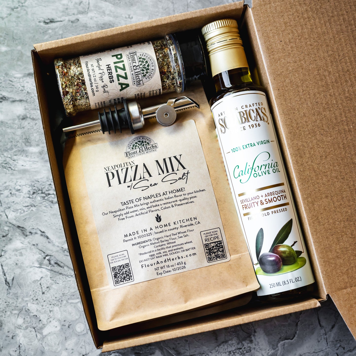 Gourmet Pizza Gift Box – Neapolitan Pizza Mix, Extra Virgin Olive Oil & Pizza Herbs - -