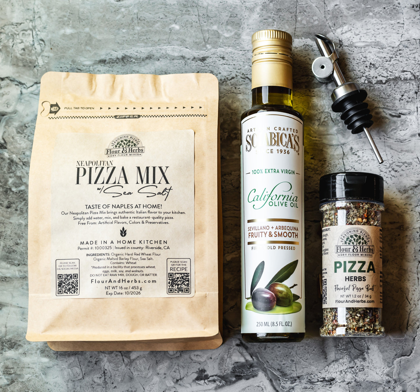 Gourmet Pizza Gift Box – Neapolitan Pizza Mix, Extra Virgin Olive Oil & Pizza Herbs - -