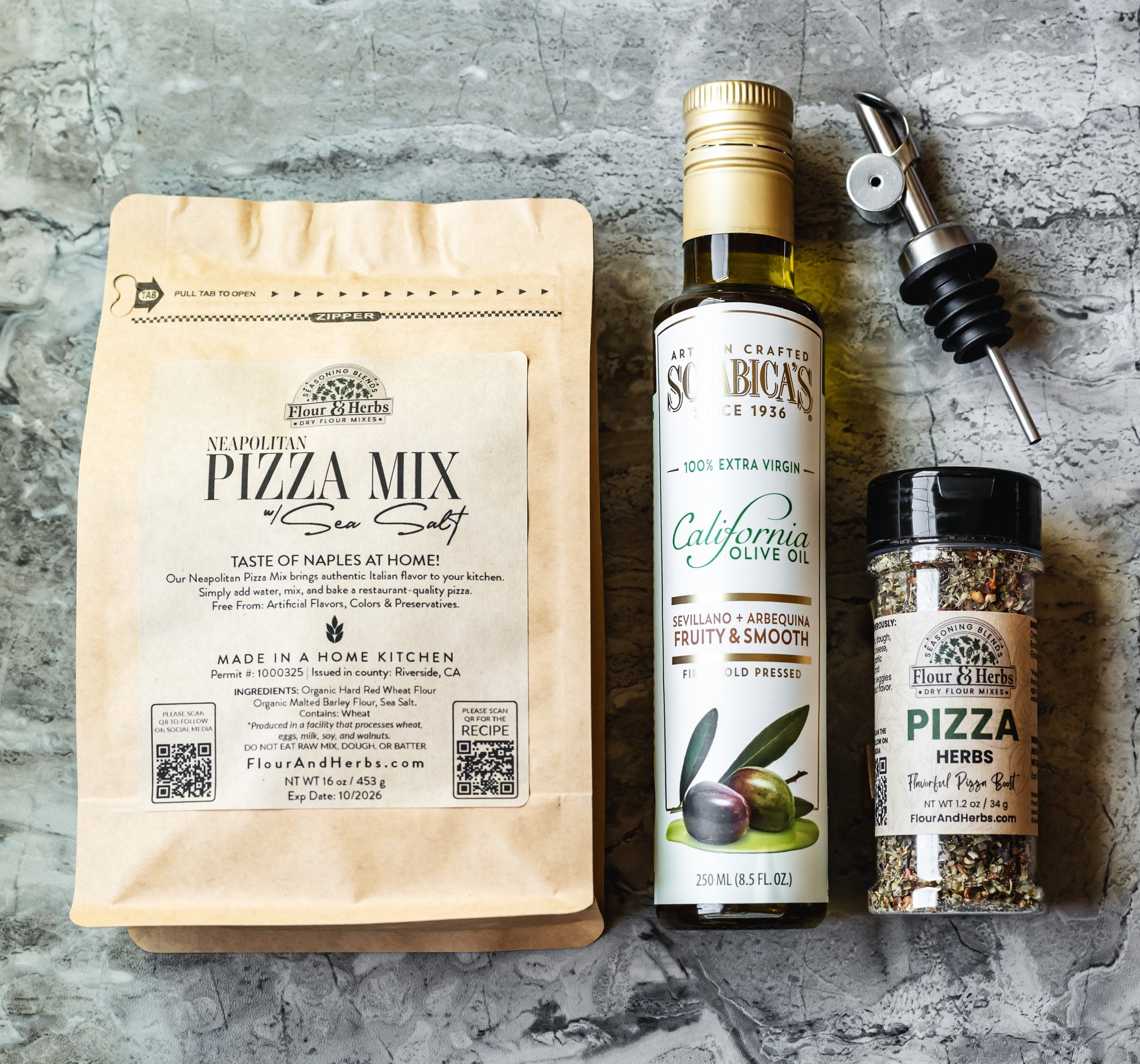 Gourmet Pizza Gift Box – Neapolitan Pizza Mix, Extra Virgin Olive Oil & Pizza Herbs - -