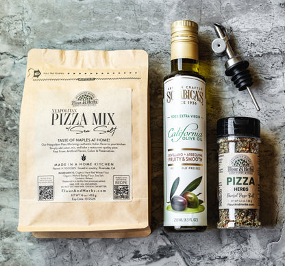 Gourmet Pizza Gift Box – Neapolitan Pizza Mix, Extra Virgin Olive Oil & Pizza Herbs - -