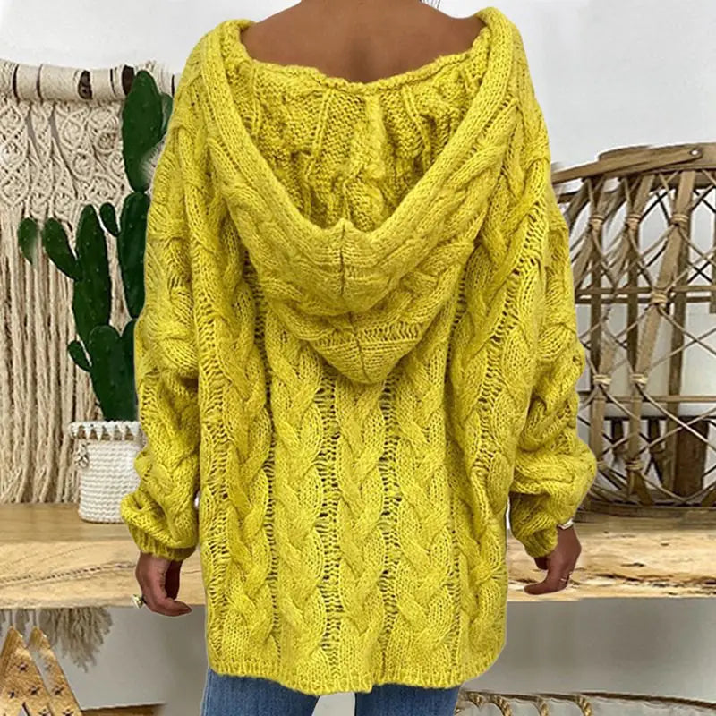 Women's Hooded Solid Color Knitted Sweater - Kia Day Design