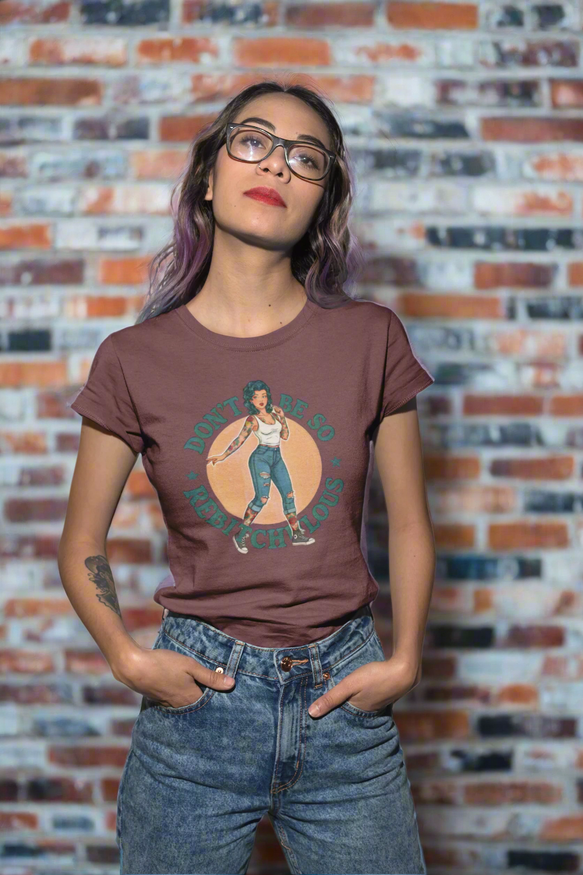 Retro "Don't Be So Rebitchulous" Slim Fit Graphic Tee - Solid Maroon - Slim Fit Graphic Tee