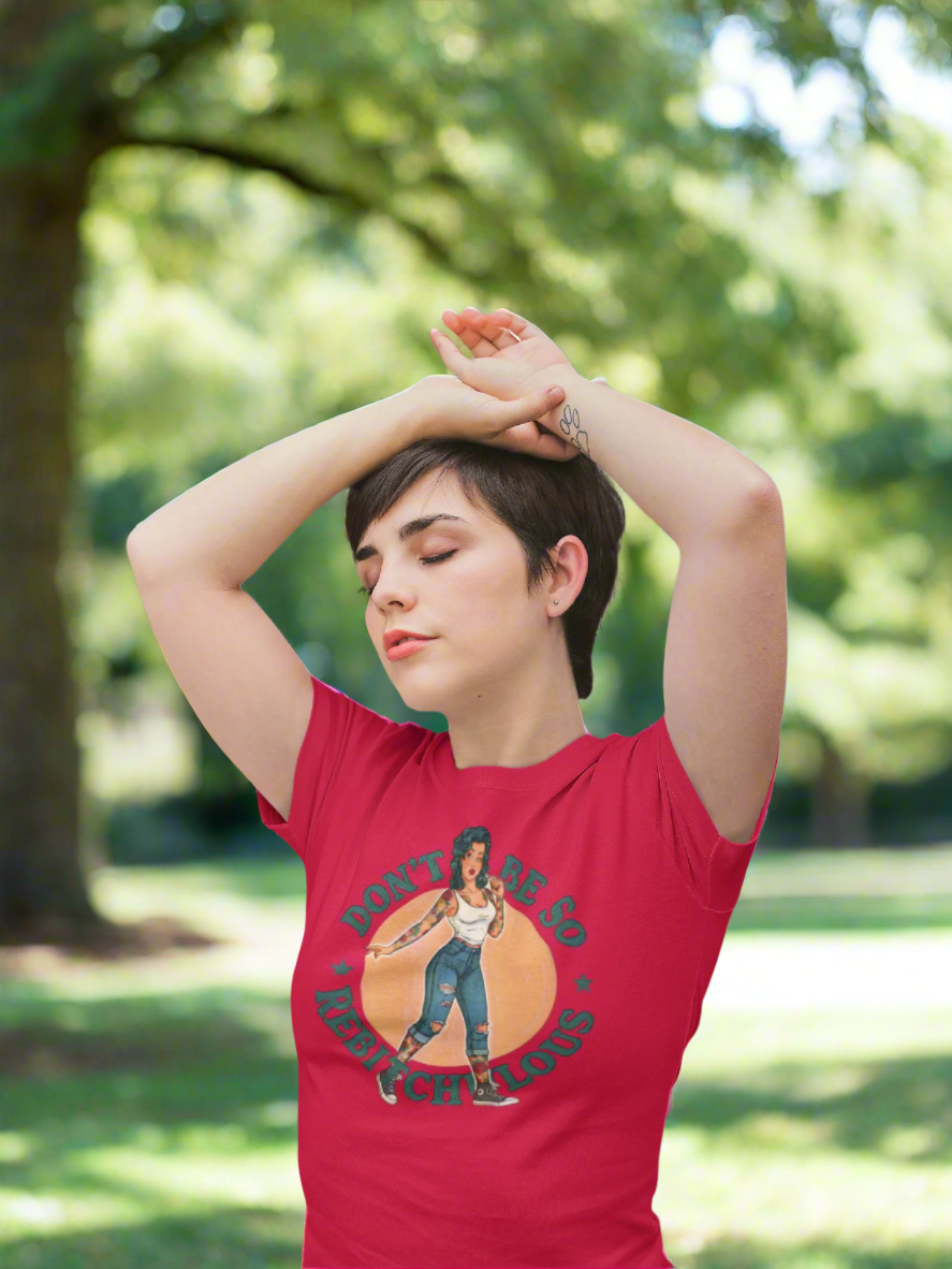 Retro "Don't Be So Rebitchulous" Slim Fit Graphic Tee - Solid Red - Slim Fit Graphic Tee