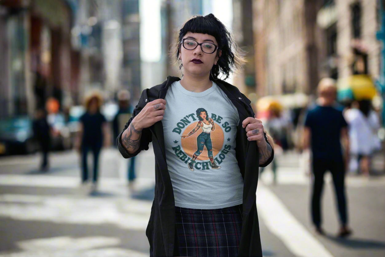 Retro "Don't Be So Rebitchulous" Slim Fit Graphic Tee - Solid Light Blue - Slim Fit Graphic Tee