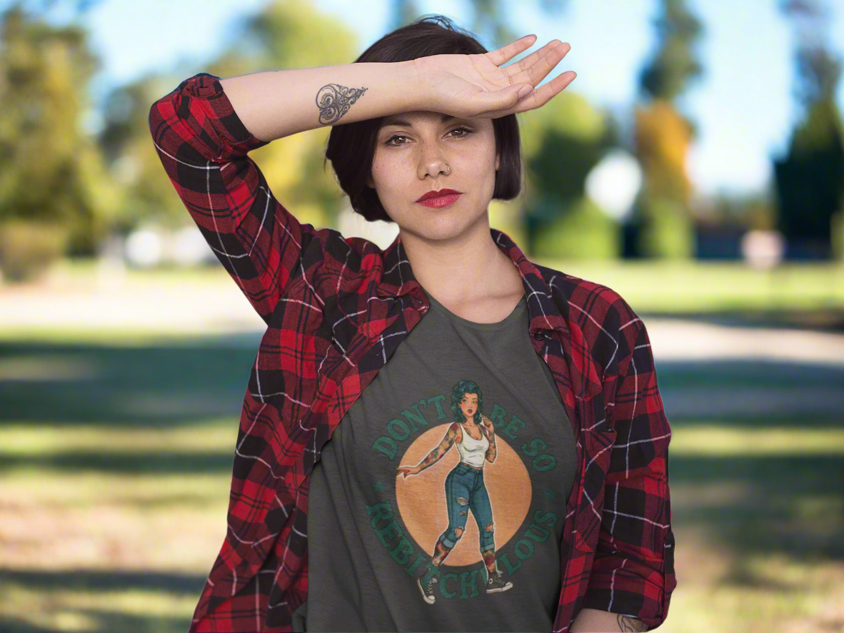 Retro "Don't Be So Rebitchulous" Slim Fit Graphic Tee - Solid Heavy Metal - Slim Fit Graphic Tee