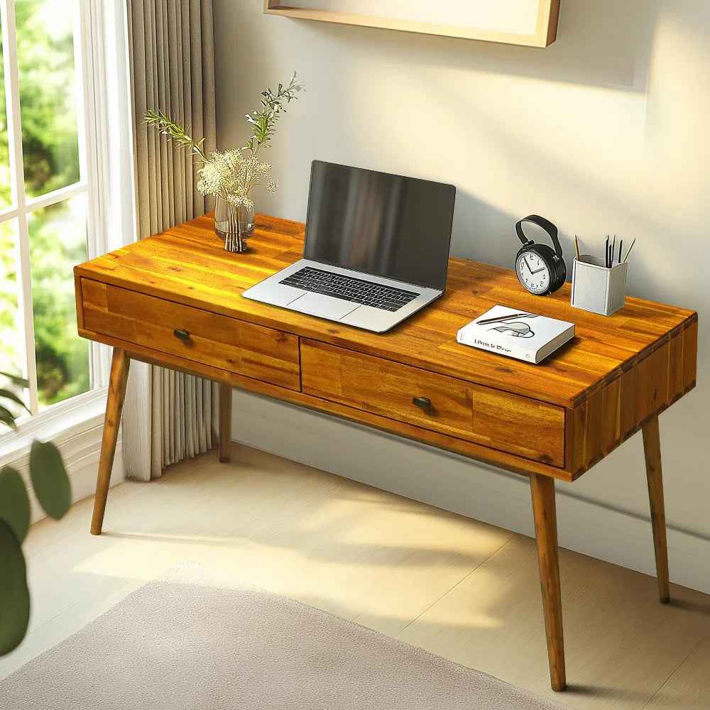 Acacia Lagom 48" Solid Wood Work Desk with Drawers for Functional Home Office - - Table