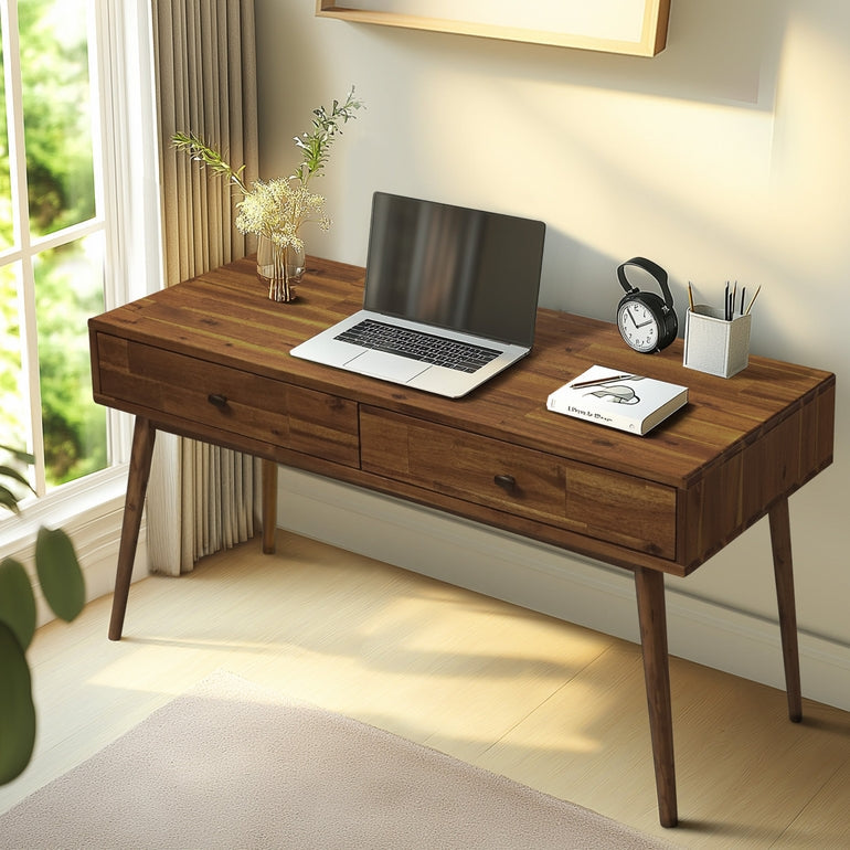 Acacia Lagom 48" Solid Wood Work Desk with Drawers for Functional Home Office - - Table