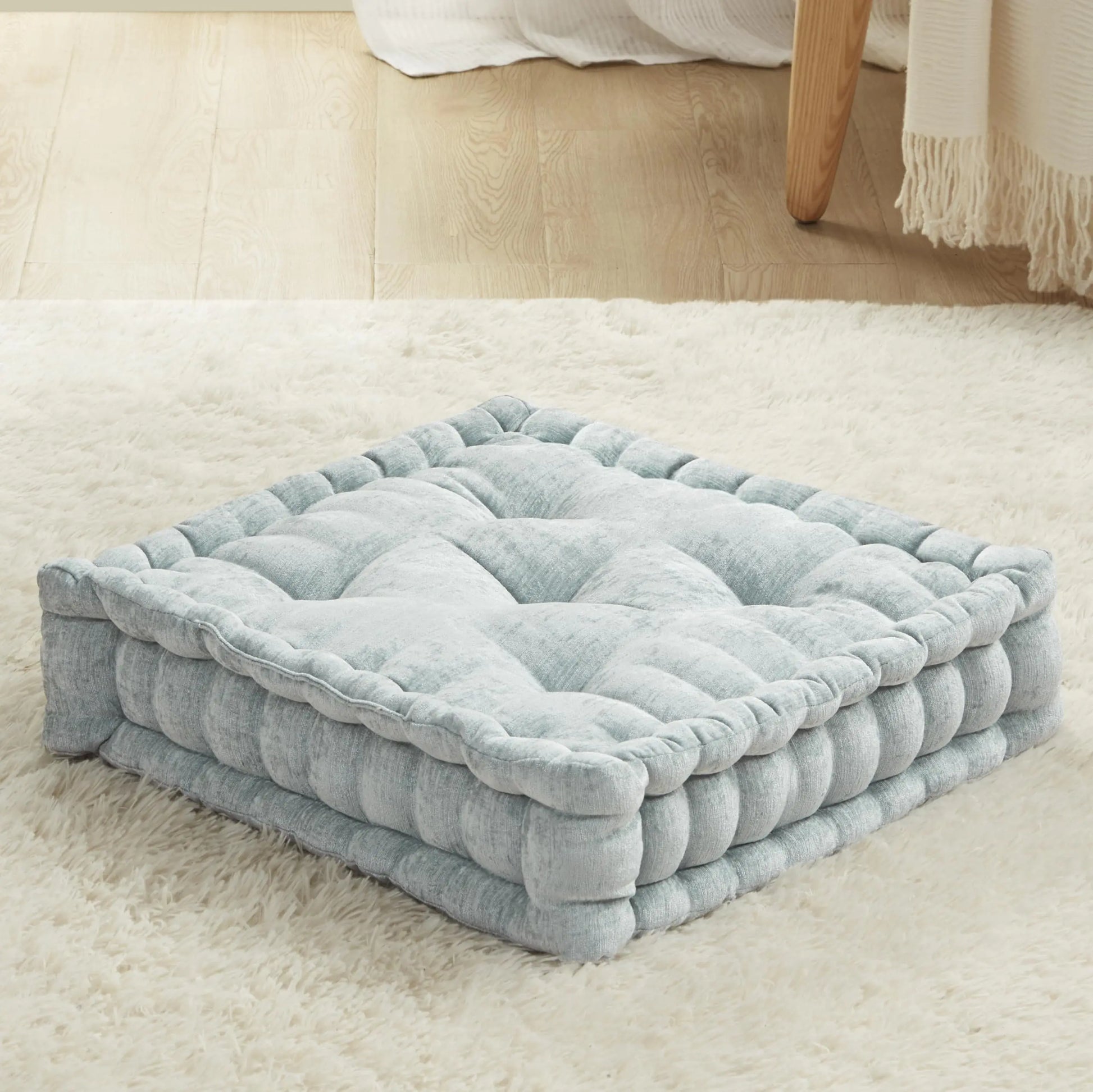 INNA Large Tufted Thick Chenille Cushion Turquoise - - cushion