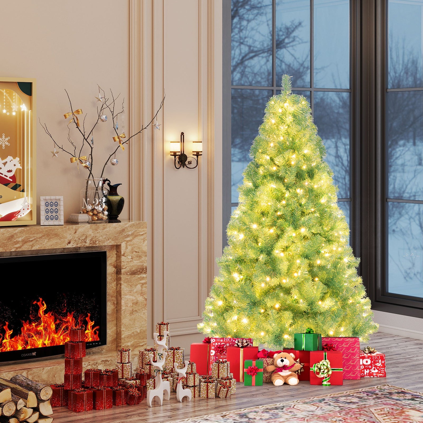 Pre-Lit Tinsel Christmas Tree Artificial Xmas Tree Home Office Party Seasonal Holiday Decoration - -