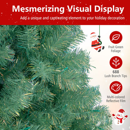 Pre-Lit Tinsel Christmas Tree Artificial Xmas Tree Home Office Party Seasonal Holiday Decoration - -